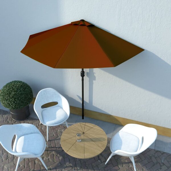 vidaXL Balkon-Sonnenschirm Alu-Mast Terrakotta 270x144x222cm Halbrund