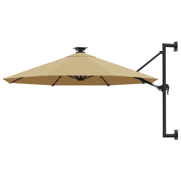 vidaXL Sonnenschirm Wandmontage mit LEDs und Metallmast 300 cm Taupe