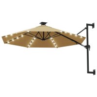 vidaXL Sonnenschirm Wandmontage mit LEDs und Metallmast 300 cm Taupe