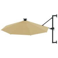 vidaXL Sonnenschirm Wandmontage mit LEDs und Metallmast 300 cm Taupe