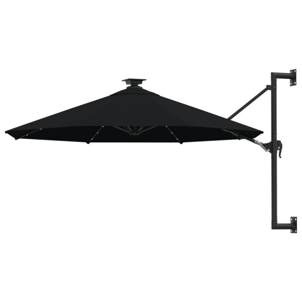 vidaXL Sonnenschirm Wandmontage mit LEDs und Metallmast 300 cm Schwarz