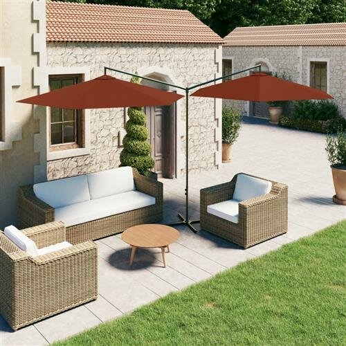 vidaXL Doppel-Sonnenschirm mit Stahlmast Terracotta-Rot 600 cm