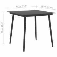 vidaXL Garten-Esstisch Schwarz 80x80x74 cm Stahl und Glas