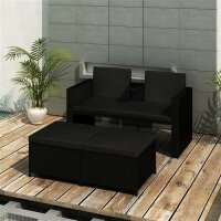 vidaXL 3-tlg. Garten-Lounge-Set mit Auflagen Poly Rattan Schwarz