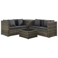 vidaXL 4-tlg. Garten-Lounge-Set mit Auflagen Poly Rattan Grau