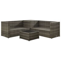 vidaXL 4-tlg. Garten-Lounge-Set mit Auflagen Poly Rattan Grau