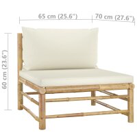 vidaXL Garten-Mittelsofa mit Kissen Cremewei&szlig; Bambus