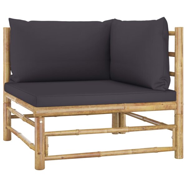 vidaXL 2-tlg. Garten-Lounge-Set mit Dunkelgrauen Kissen Bambus