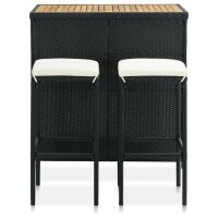 vidaXL 3-tlg. Bar-Set Poly Rattan Schwarz