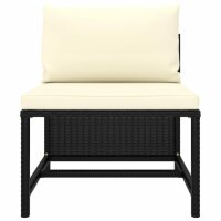 vidaXL Modular-Mittelsofa mit Kissen Schwarz Poly Rattan