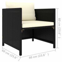 vidaXL Gartensofa mit Kissen Schwarz Poly Rattan