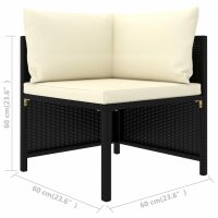 vidaXL 3-tlg. Garten-Sofagarnitur mit Auflagen Schwarz Poly Rattan