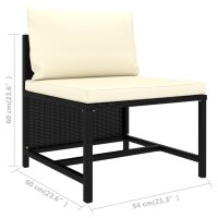 vidaXL 3-tlg. Garten-Sofagarnitur mit Auflagen Schwarz Poly Rattan