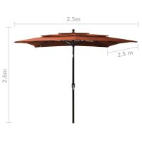 vidaXL Sonnenschirm mit Alu-Mast 3-lagig Terracotta-Rot 2,5x2,5 m