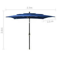 vidaXL Sonnenschirm mit Aluminium-Mast 3-lagig Azurblau 2,5x2,5 m