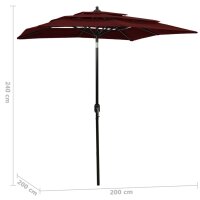 vidaXL Sonnenschirm mit Aluminium-Mast 3-lagig Bordeauxrot 2x2 m