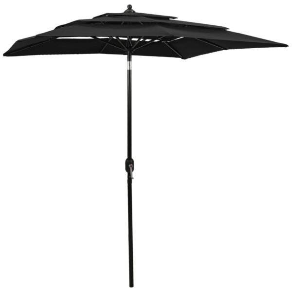 vidaXL Sonnenschirm mit Aluminium-Mast 3-lagig Schwarz 2x2 m