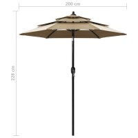 vidaXL Sonnenschirm mit Aluminium-Mast 3-lagig Taupe 2 m