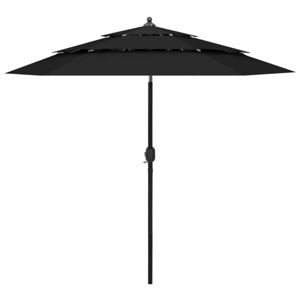 vidaXL Sonnenschirm mit Aluminium-Mast 3-lagig Schwarz 2,5 m