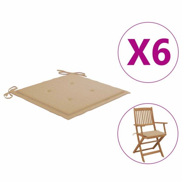 vidaXL Gartenstuhl-Kissen 6 Stk. Beige 40x40x3 cm Oxford-Gewebe