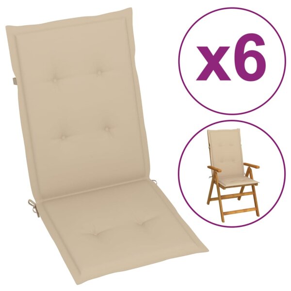 vidaXL Gartenstuhlauflagen f&uuml;r Hochlehner 6Stk. Beige 120x50x3cm Stoff