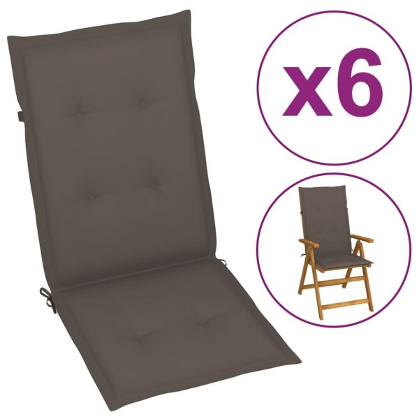 vidaXL Gartenstuhlauflagen f&uuml;r Hochlehner 6Stk. Taupe 120x50x3cm Stoff