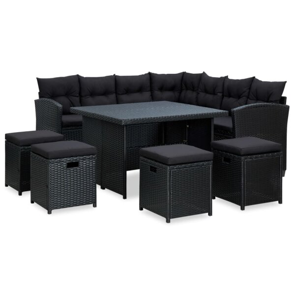 vidaXL 6-tlg. Garten-Lounge-Set mit Auflagen Poly Rattan Schwarz