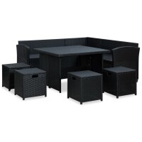 vidaXL 6-tlg. Garten-Lounge-Set mit Auflagen Poly Rattan Schwarz