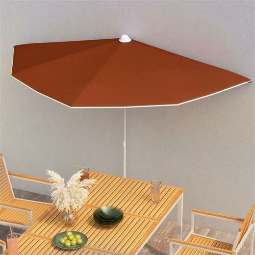 vidaXL Halb-Sonnenschirm mit Mast 180x90 cm Terracotta-Rot