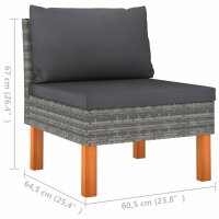 vidaXL Mittelsofa Poly Rattan und Eukalyptus Massivholz