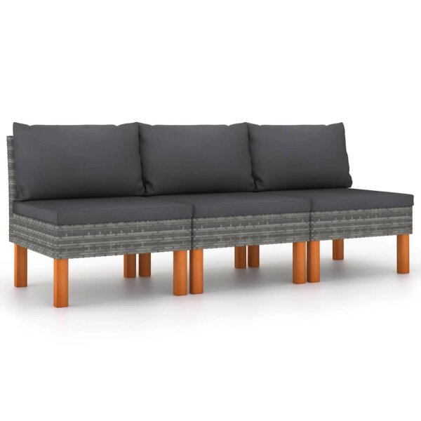 vidaXL Mittelsofas 3 Stk. Poly Rattan und Eukalyptus Massivholz