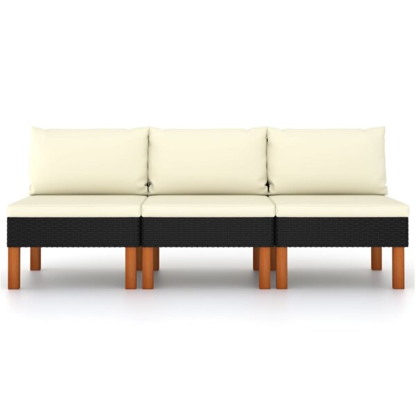 vidaXL Mittelsofas 3 Stk. Poly Rattan und Eukalyptus Massivholz