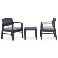 vidaXL 3-tlg. Garten-Lounge-Set mit Auflagen Kunststoff Grau