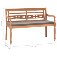 vidaXL Batavia-Bank mit Dunkelgrauem Kissen 120 cm Teak Massivholz