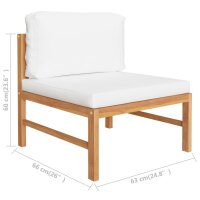 vidaXL Mittelsofa mit Creme Kissen Teak Massivholz