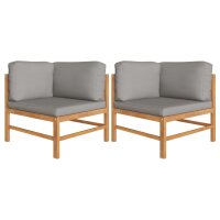 vidaXL Ecksofa 2 Stk. mit Dunkelgrauen Kissen Massivholz Teak