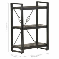 vidaXL Bücherregal 3 Fächer Schwarz 60x30x80 cm Mango Massivholz