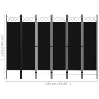 vidaXL 6-tlg. Raumteiler Schwarz 240 x 180 cm