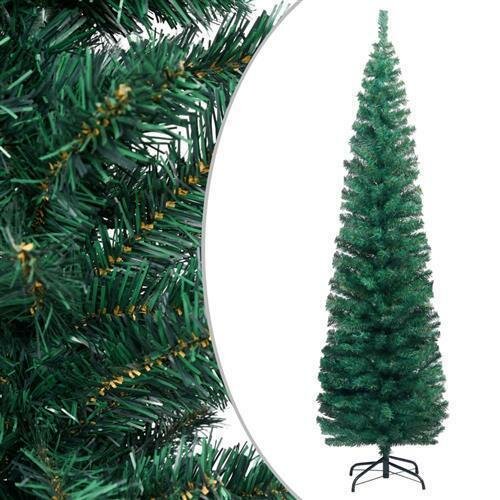 vidaXL Schlanker K&uuml;nstlicher Weihnachtsbaum mit St&auml;nder Gr&uuml;n 180cm PVC