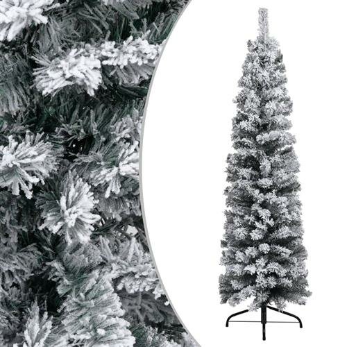 vidaXL Schlanker K&uuml;nstlicher Weihnachtsbaum Beschneit Gr&uuml;n 150 cm PVC