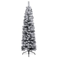 vidaXL Schlanker K&uuml;nstlicher Weihnachtsbaum Beschneit Gr&uuml;n 150 cm PVC