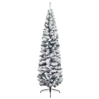 vidaXL Schlanker K&uuml;nstlicher Weihnachtsbaum Beschneit Gr&uuml;n 180 cm PVC