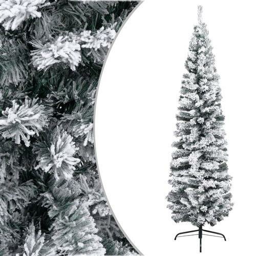 vidaXL Schlanker K&uuml;nstlicher Weihnachtsbaum Beschneit Gr&uuml;n 210 cm PVC