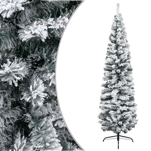 vidaXL Schlanker K&uuml;nstlicher Weihnachtsbaum Beschneit Gr&uuml;n 240 cm PVC