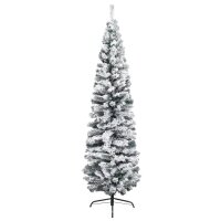 vidaXL Schlanker K&uuml;nstlicher Weihnachtsbaum Beschneit Gr&uuml;n 240 cm PVC