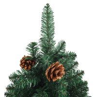 vidaXL Schlanker Weihnachtsbaum mit Echtholz und Zapfen Gr&uuml;n 150cm PVC