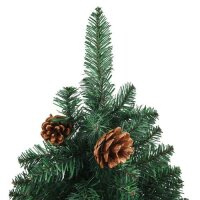 vidaXL Schlanker Weihnachtsbaum mit Echtholz und Zapfen Gr&uuml;n 180cm PVC