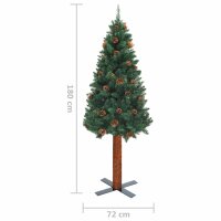 vidaXL Schlanker Weihnachtsbaum mit Echtholz und Zapfen Gr&uuml;n 180cm PVC