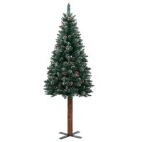 vidaXL Schlanker Weihnachtsbaum mit Echtholz und Schnee Gr&uuml;n 180 cm