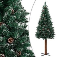 vidaXL Schlanker Weihnachtsbaum mit Echtholz und Schnee Gr&uuml;n 210 cm